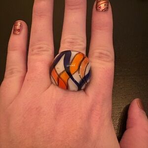 Bold Swirl Statement Ring – Orange, Navy & White